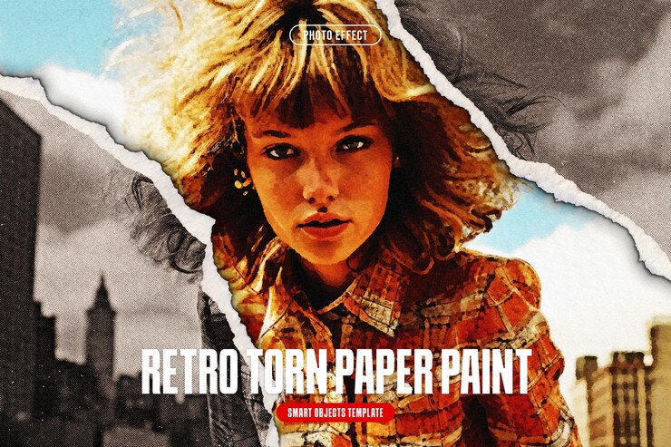 PSD efecto fotográfico de pintura de papel roto retro