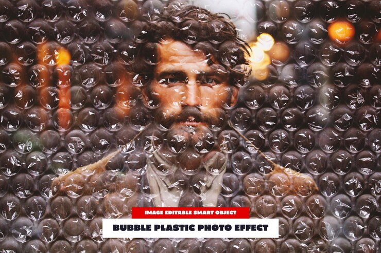 PSD efecto fotográfico de plástico de burbuja