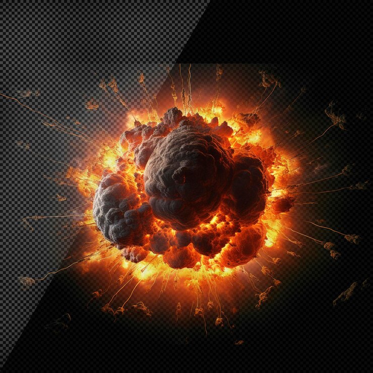 PSD efecto de fuego de la explosión nuclear fondo transparente