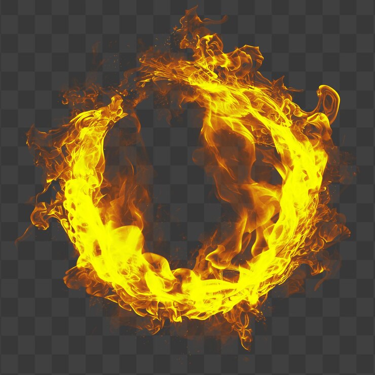 Efecto de fuego de remolino transparente con llamas ardientes aisladas sobre un fondo transparente