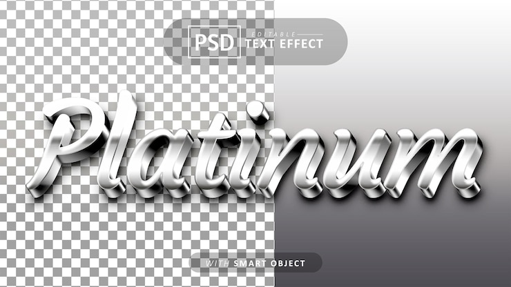 PSD efecto de fuente 3d editable de texto platino