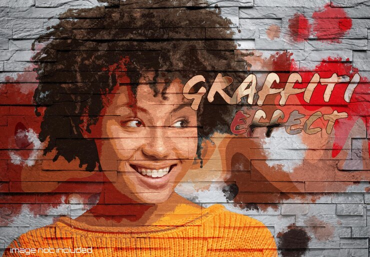 PSD efecto de graffiti en maqueta de pared de ladrillo