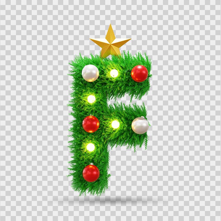 PSD efecto de hierba 3d texto de letra f para diseño navideño