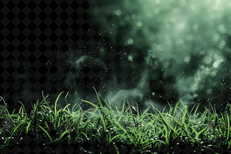 PSD efecto de hierba de polvo de menta con hierba exuberante y color de menta glowin color de neón mágico en fondo oscuro