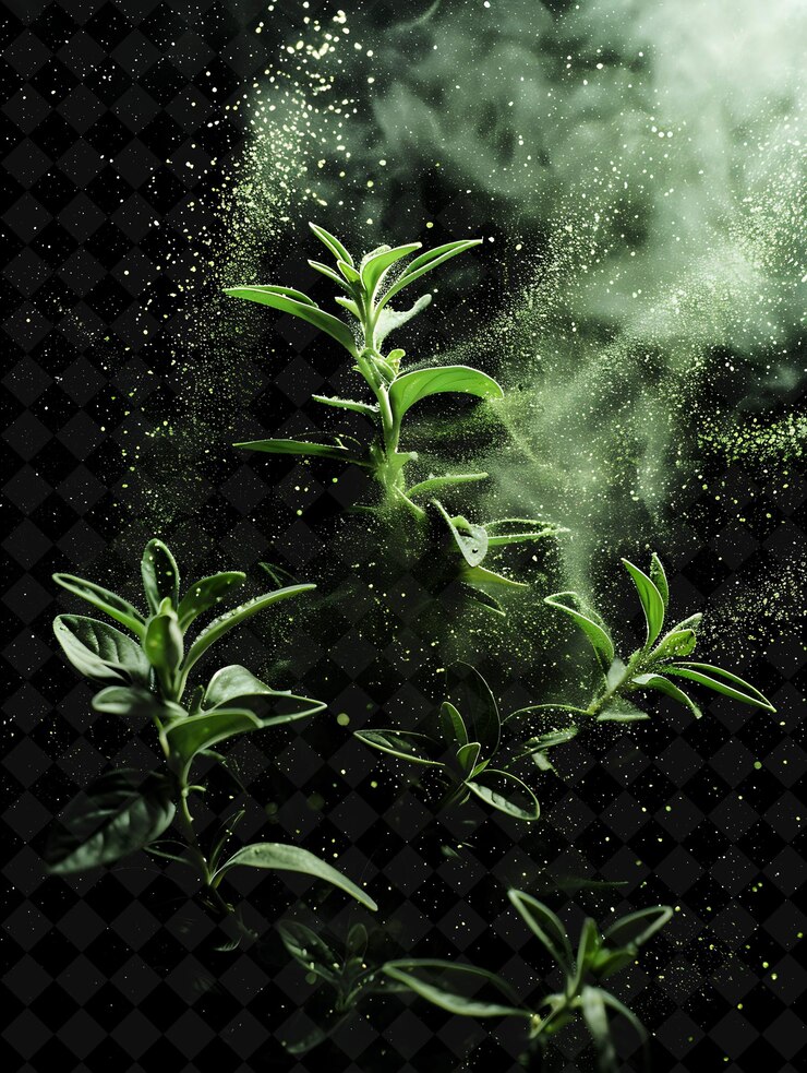 PSD efecto de hierba de polvo de salvia con hierbas y color de salvia polvo brillante color de neón mágico en fondo oscuro