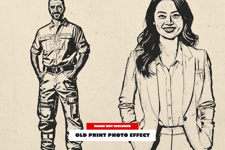 PSD efecto de impresión de fotos antiguas para carteles