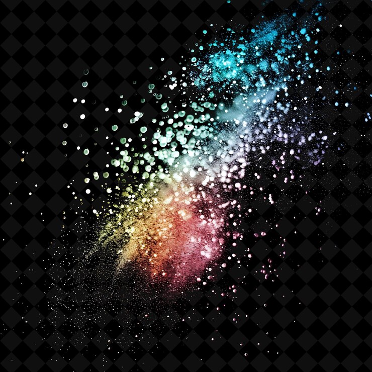 PSD efecto de iris de polvo de perla con iris de arco iris y color de neón mágico en fondo oscuro