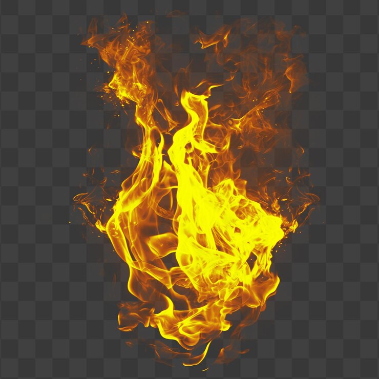 Efecto de llama transparente con intenso resplandor de fuego aislado en un fondo transparente