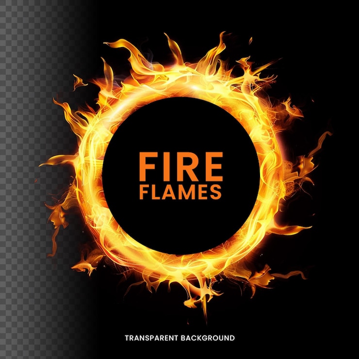 PSD efecto de llamas de fuego realistas estilo redondo aislado en fondo negro