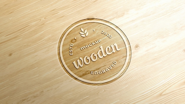 Efecto de logotipo de madera de maqueta 3d