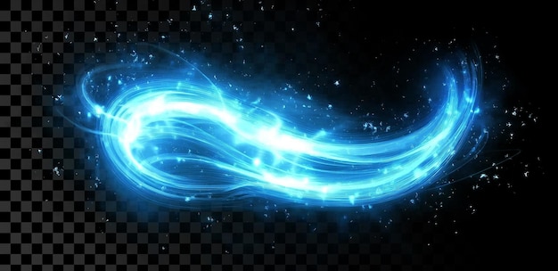 Efecto de luz azul brillante con líneas giratorias en un fondo transparente