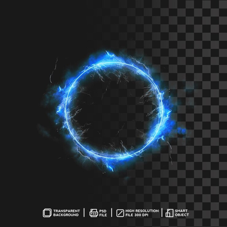 PSD efecto de luz azul de círculo encantador de explosión de energía brillante sobre fondo transparente aislado