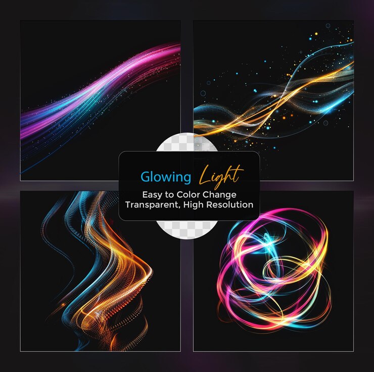 PSD efecto de luz brillante de colores abstractos en un fondo transparente