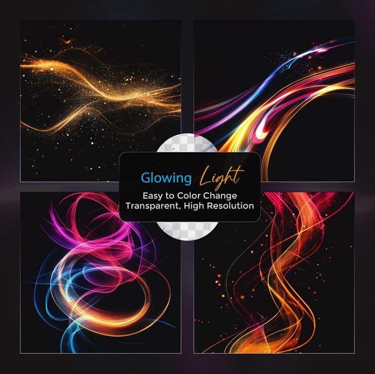 PSD efecto de luz brillante de colores abstractos en un fondo transparente