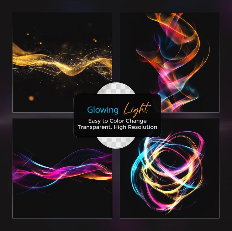 PSD efecto de luz brillante de colores abstractos en un fondo transparente