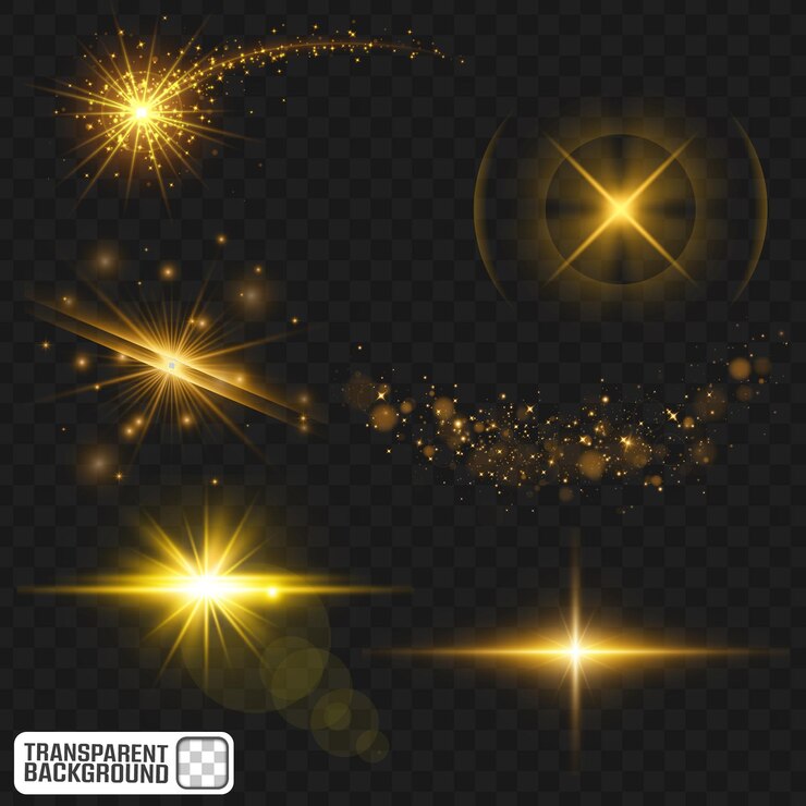 Efecto de luz de brillo dorado PNG estrella brillante transparente estallido amplificador Bokeh superposición de brillo