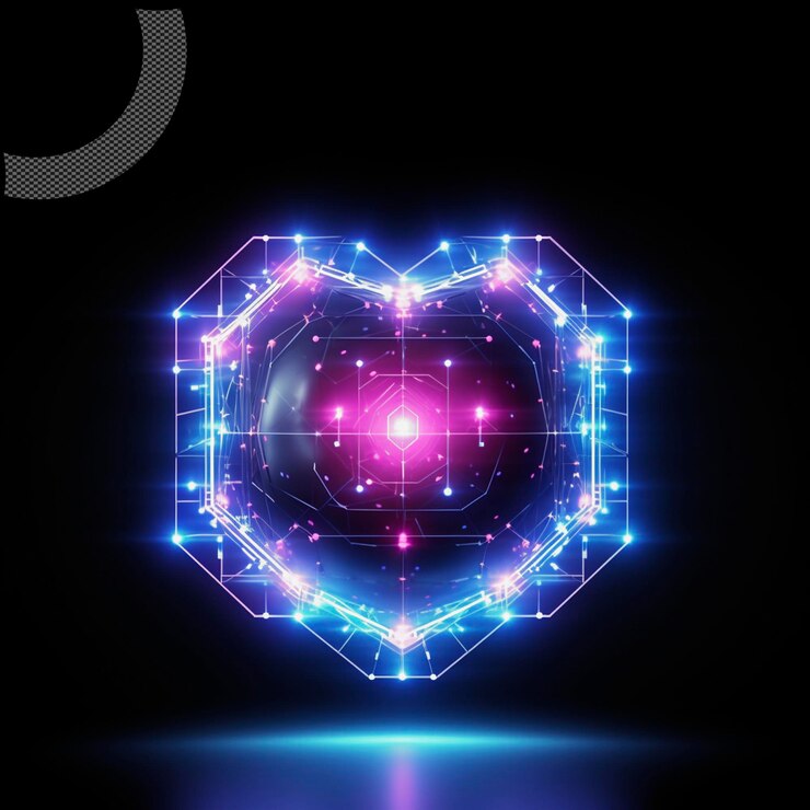 PSD efecto de luz del corazón holográfico 3d