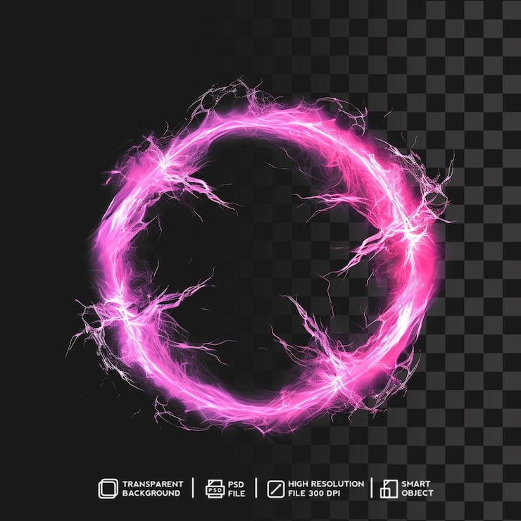 PSD efecto de luz deslumbrante de círculo rosa de energía brillante sobre fondo transparente aislado