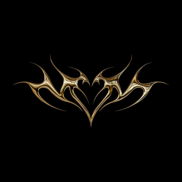 Efecto de metal cromado 3D neo tribal y2k estilo gótico tatuaje diseño de corazón de sigilismo cibernético