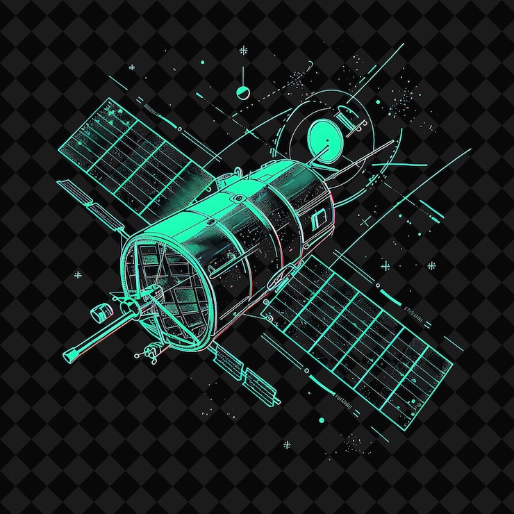 PSD efecto de neón ardiente en un satélite con una silueta cilíndrica png y2k diseños espaciales de neón