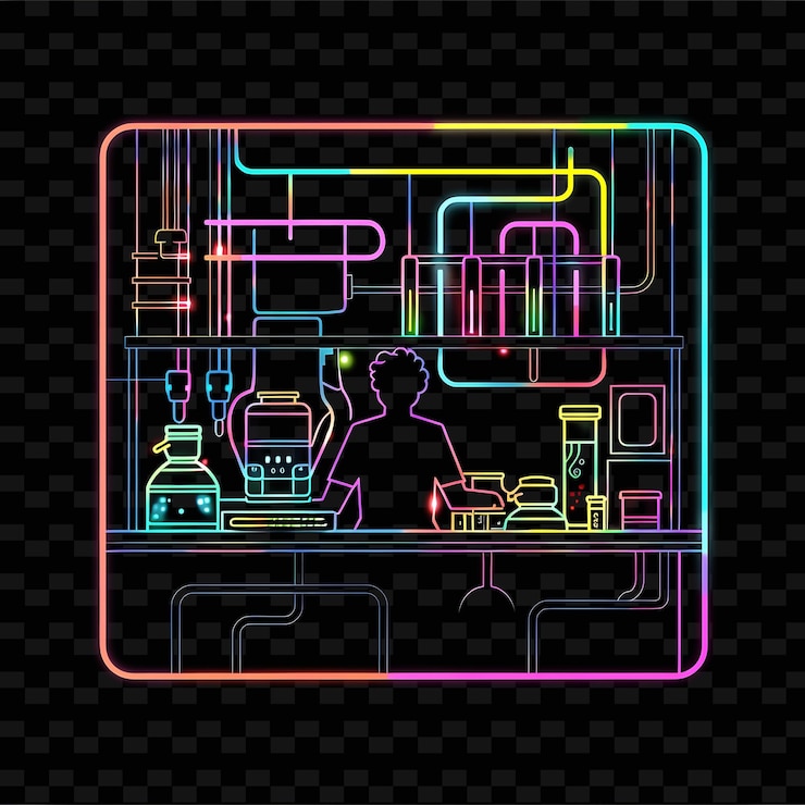 PSD efecto neon neon con un candidato en una fábrica de letreros de neón lan neon line art paisaje de fondo