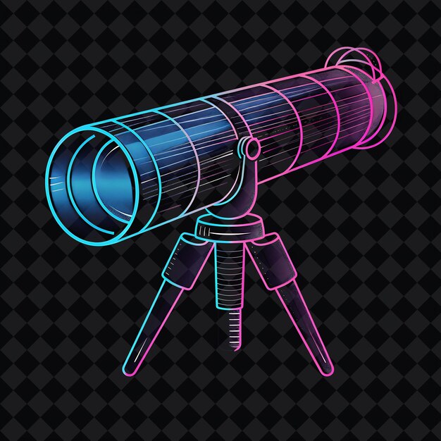 Efecto de neón pulsante en un telescopio con una silueta rectangular PNG Y2K Diseños espaciales de neón