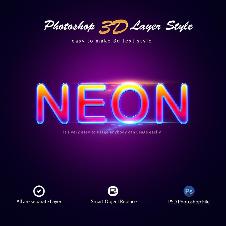 PSD efecto de neón para el texto de neón efecto para el texto comestible efecto de estilo de neón logotipo