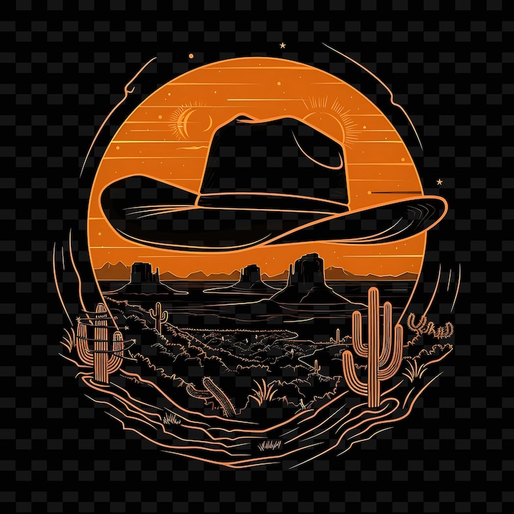 PSD efecto neon western con un candidato en una escena de vaqueros tierras neon line art vista de la ciudad fondo