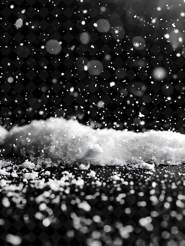 PSD efecto de nieve de polvo blanco con copos de nieve que caen y color de neón mágico de color blanco en fondo oscuro
