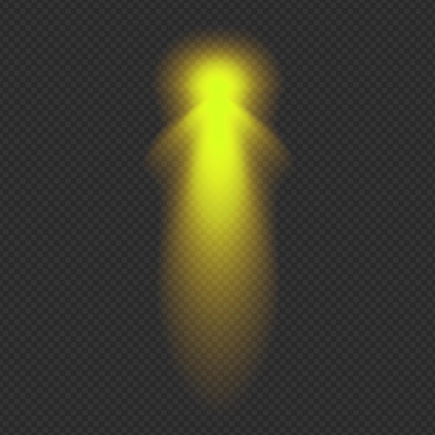 Efecto de rayos de foco amarillo vertical aislado sobre fondo transparente