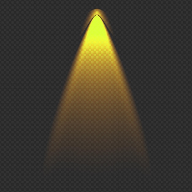 Efecto de rayos de foco amarillo vertical aislado sobre fondo transparente