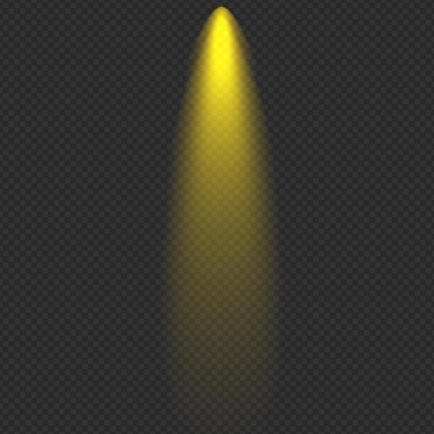 Efecto de rayos de foco amarillo vertical aislado sobre fondo transparente