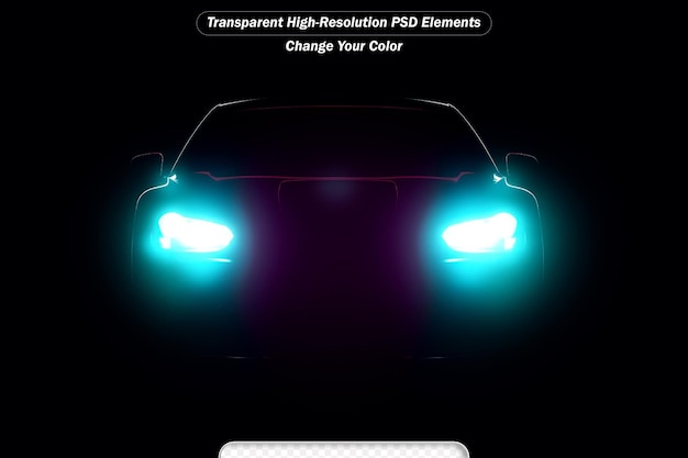 PSD efecto realista de las luces del coche desde la vista frontal del fondo oscuro para el diseño web gráfico