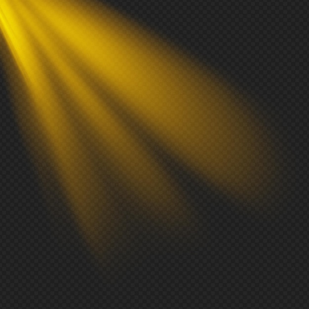 PSD efecto realista de rayos de luz amarilla aislado sobre fondo transparente efecto realista de la luz solar