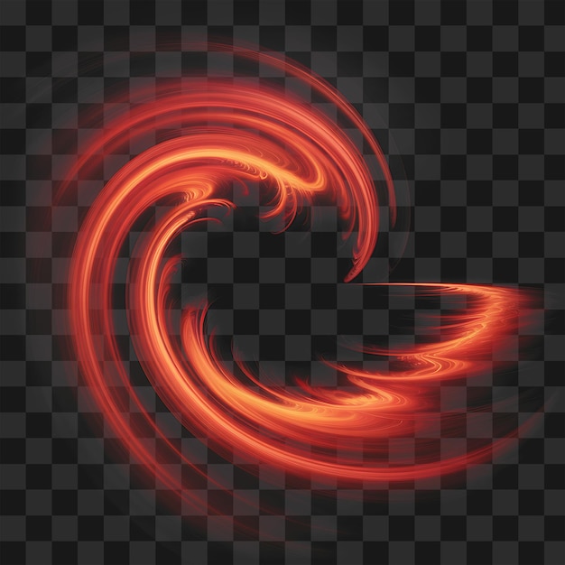 Efecto de remolino de energía rojo ardiente con rastros de luz brillantes en un fondo transparente para el diseño PNG