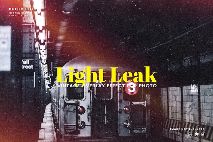 PSD efecto de superposición de fuga de luz de película vintage para foto