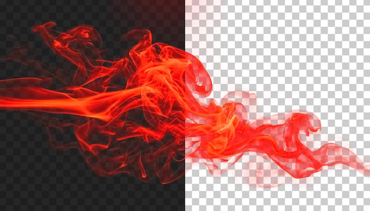 PSD efecto de superposición de humo rojo aislado sobre un fondo transparente