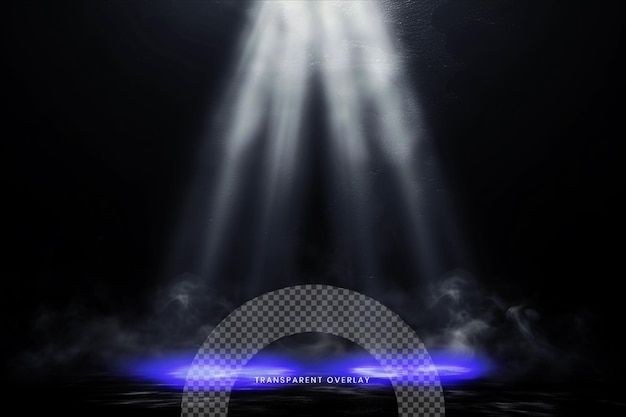 Efecto de superposición de VFX del haz de iluminación del escenario de los focos en un fondo transparente