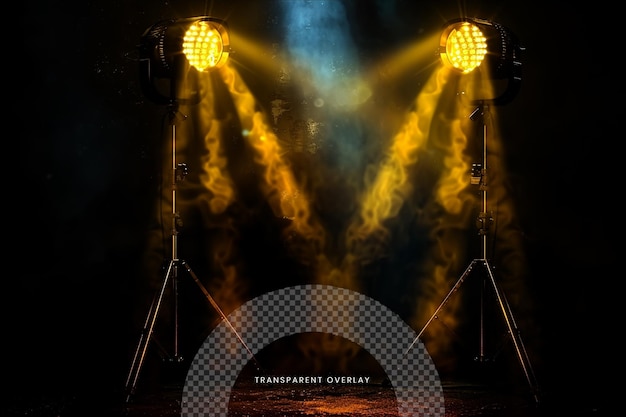 Efecto de superposición de VFX del haz de iluminación del escenario de los focos en un fondo transparente