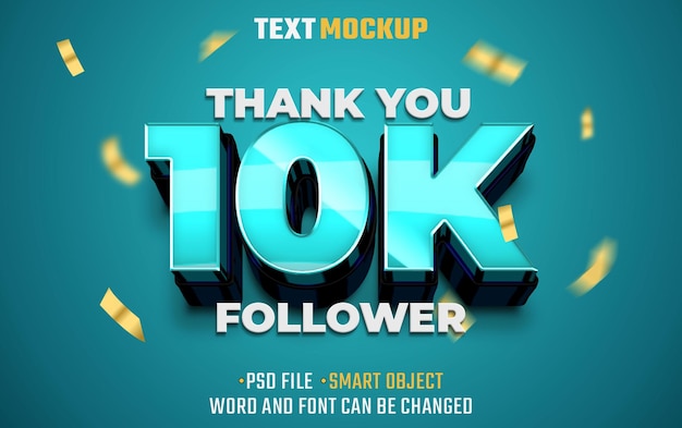 Efecto de texto de 10k seguidores Efecto de fuente de texto 3D