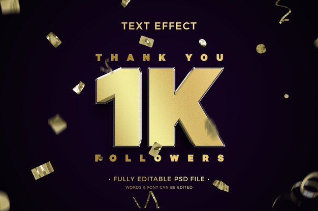 efecto de texto de 1k seguidores