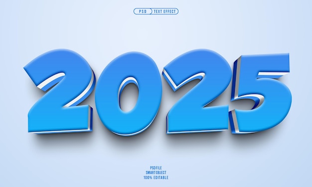 Efecto de texto 3D 2025 en azul