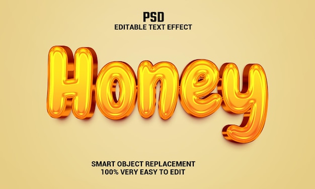 PSD un efecto de texto 3d amarillo con la palabra miel.