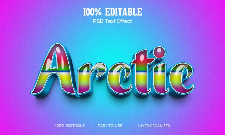 PSD efecto de texto 3d ártico estilo de texto editable archivo psd