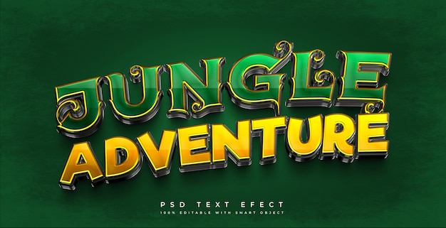 PSD efecto de texto 3d de aventura en la jungla