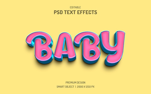 PSD efecto de texto 3d de bebé editable