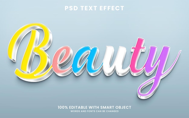 PSD efecto de texto 3d de belleza colorida