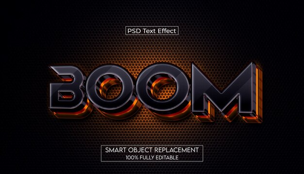 Efecto de texto 3D BOOM con brillo naranja