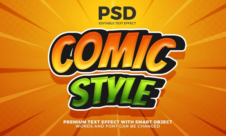 PSD efecto de texto 3d de dibujos animados de estilo cómico de semitono moderno