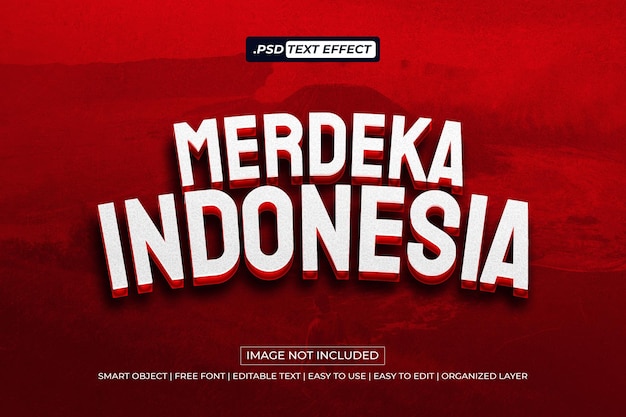 PSD el efecto de texto 3d dice 039merdeka indonesia039 con fondo de imagen